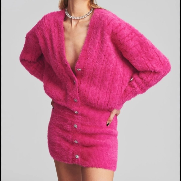NWT RETROFETE Cable-Knit Mini Dress Size S Pink New Tala Fuzzy sweater Small - Picture 1 of 12